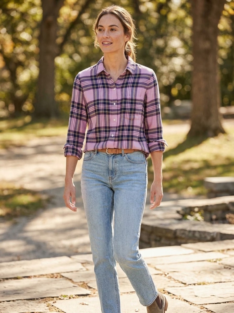 Old Navy Pink and Black Plaid Button-Down Shirt